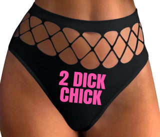 2 Dick Chick - Black Fishnet Thong