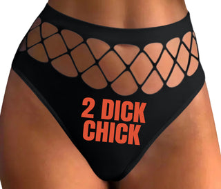 2 Dick Chick - Black Fishnet Thong