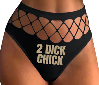 2 Dick Chick - Black Fishnet Thong