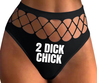 2 Dick Chick - Black Fishnet Thong