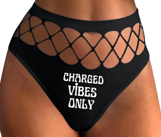 Charged Vibes Only - Black Fishnet Thong