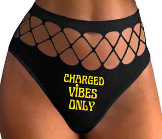 Charged Vibes Only - Black Fishnet Thong