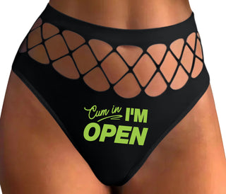 Cum In I'm Open - Black Fishnet Thong