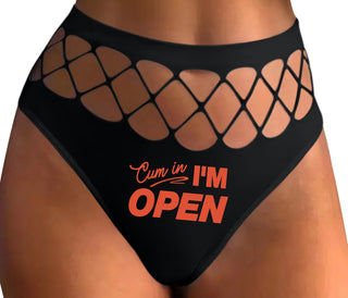 Cum In I'm Open - Black Fishnet Thong