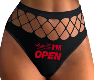 Cum In I'm Open - Black Fishnet Thong