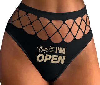 Cum In I'm Open - Black Fishnet Thong