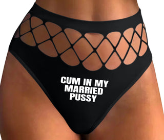 Cum In My Married Pussy - Black Fishnet Thong