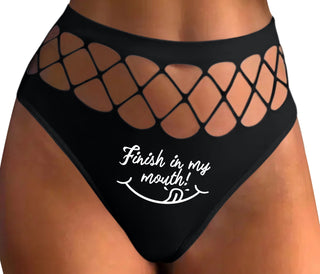 Finish In My Mouth - Black Fishnet Thong