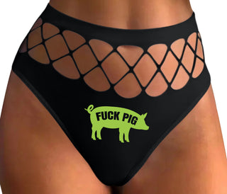 Fuck Pig - Black Fishnet Thong