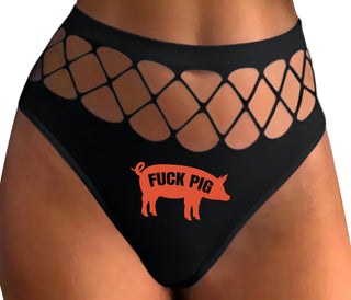 Fuck Pig - Black Fishnet Thong