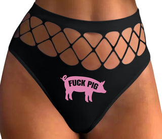 Fuck Pig - Black Fishnet Thong