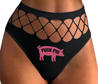 Fuck Pig - Black Fishnet Thong