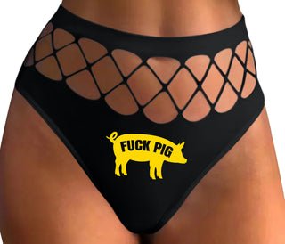 Fuck Pig - Black Fishnet Thong