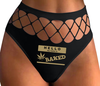 Hello My Name Is Baked - Black Fishnet Thong