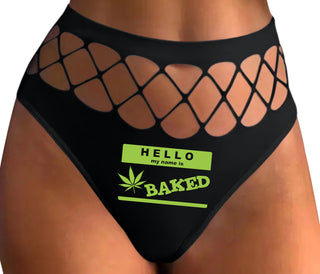 Hello My Name Is Baked - Black Fishnet Thong