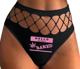 Hello My Name Is Baked - Black Fishnet Thong