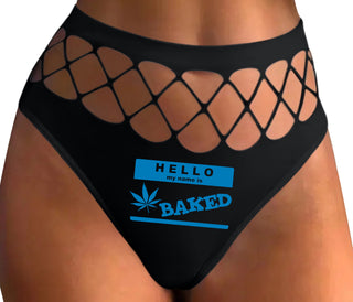 Hello My Name Is Baked - Black Fishnet Thong