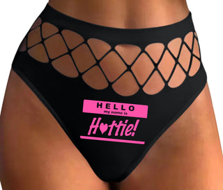 Hello My Name Is Hottie - Black Fishnet Thong