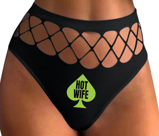 Hot Wife Spade Symbol - Black Fishnet Thong