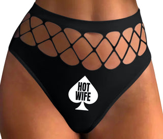 Hot Wife Spade Symbol - Black Fishnet Thong