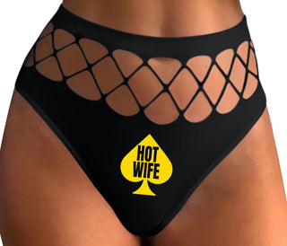 Hot Wife Spade Symbol - Black Fishnet Thong