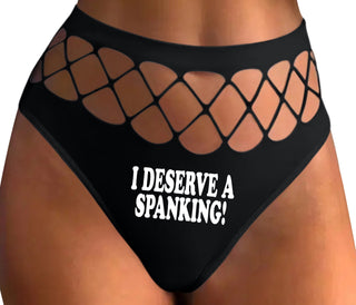 I Deserve A Spanking - Black Fishnet Thong
