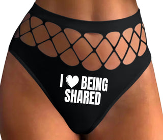 I Love Being Shared - Black Fishnet Thong