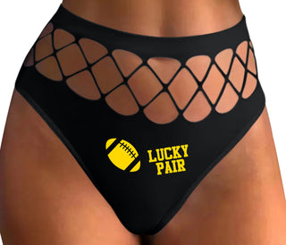 Lucky Pair - Football - Black Fishnet Thong