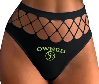 Owned With BDSM Symbol - Black Fishnet Thong