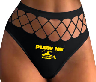 Plow Me - Funny Tractor Design - Black Fishnet Thong