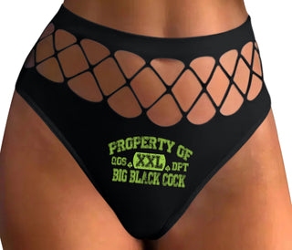 Property Of Big Black Cock - Queen Of Spades - Black Fishnet Thong