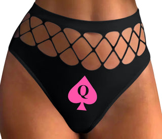 Queen Of Spades Logo - Black Fishnet Thong