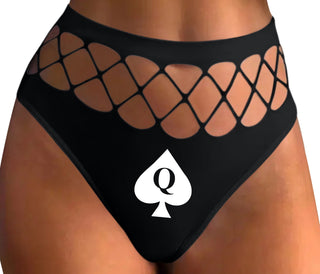 Queen Of Spades Logo - Black Fishnet Thong