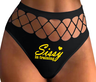 Sissy In Training - Black Fishnet Thong