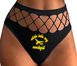 Slide Into My Cockpit - Black Fishnet Thong