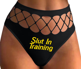 Slut In Training - Black Fishnet Thong