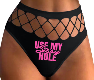 Use My Sissy Hole - Black Fishnet Thong