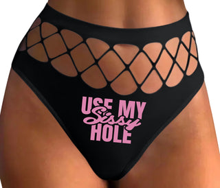 Use My Sissy Hole - Black Fishnet Thong
