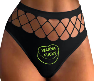 Valentines Day Candy - Wanna Fuck - Black Fishnet Thong
