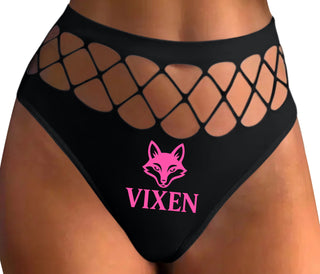 Vixen With Fox Logo - Black Fishnet Thong