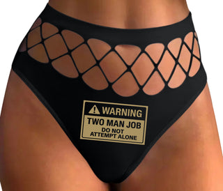 Warning Two Man Job - Black Fishnet Thong