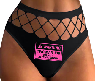 Warning Two Man Job - Black Fishnet Thong