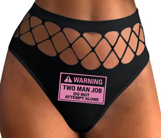 Warning Two Man Job - Black Fishnet Thong