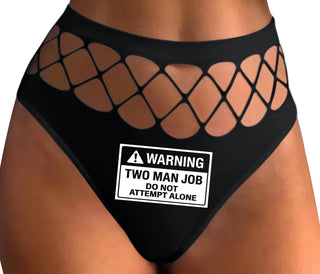Warning Two Man Job - Black Fishnet Thong