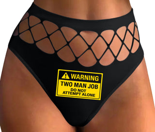 Warning Two Man Job - Black Fishnet Thong