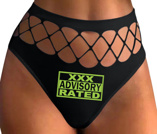 XXX Rated  Advisory Warning - Black Fishnet Thong