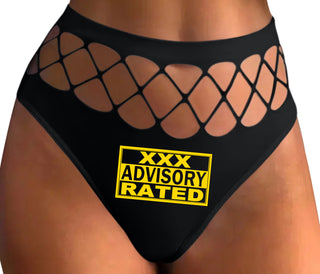 XXX Rated  Advisory Warning - Black Fishnet Thong