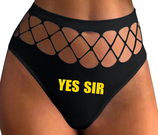 Yes Sir - Black Fishnet Thong