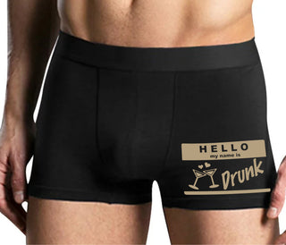 Hello My Name Is Drunk - Mens Black Boxer Brief