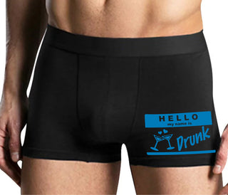 Hello My Name Is Drunk - Mens Black Boxer Brief